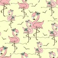 Seamless pattern with cute pink flamingos. Vector. vector