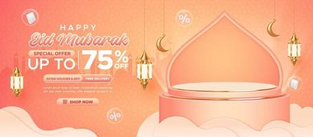 Plantilla de banner de promoción de venta de eid mubarak con fondo de patrones vector