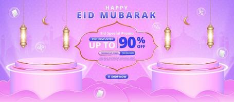 Realistic Eid mubarak sale promo banner template vector