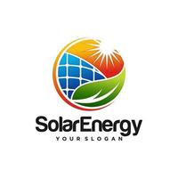 Green Solar panel energy electric electricity and Leaf Energy logo design vector template