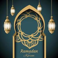 Ramadan Mubarak 2022 with lamp vector