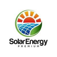 Green Solar panel energy electric electricity and Leaf Energy logo design vector template