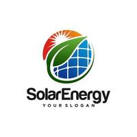 plantilla de vector de diseño de logotipo de energía de hoja y electricidad eléctrica de energía de panel solar verde