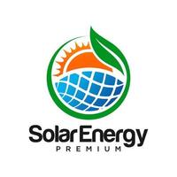 Green Solar panel energy electric electricity and Leaf Energy logo design vector template