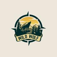 Ilustración de vector de logotipo de lobo salvaje vintage