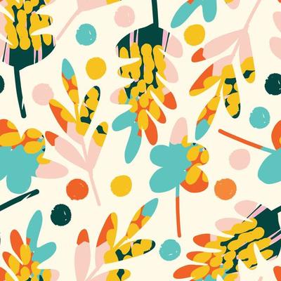 seamless summer hand drawn colorful leaves pattern background , greeting card or fabric