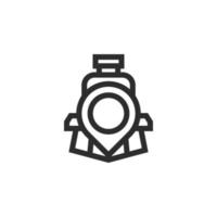 Journey on train line icon. Railway station location pin linear style sign for mobile concept and web design. Map marker with train outline vector icon. Symbol, logo illustration. Vector graphics