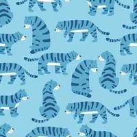 patrón sin costuras con tigres azules. símbolo de año nuevo. Animales de la selva. gatos salvajes ilustración vectorial de estilo plano de dibujos animados.