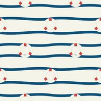 Vector hand drawn colored childish seamless repeat simple flat pattern with lifebuoy and waves . Pattern for children. Sea ocean.