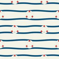 Vector hand drawn colored childish seamless repeat simple flat pattern with lifebuoy and waves . Pattern for children. Sea ocean.