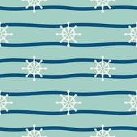 Vector hand drawn colored childish seamless repeat simple flat pattern with ships steering wheel and wawe . Pattern for children. Sea ocean.