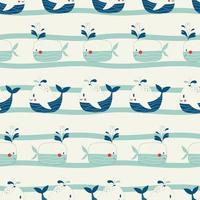 Vector hand drawn colored childish seamless repeating simple flat pattern with whales in scandinavian style. Cute baby animals. Pattern for children with whales.