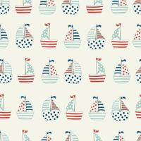 Vector color seamless repeating childish simple pattern with cute ships in Scandinavian style. Children's pattern with ships. Sea print.
