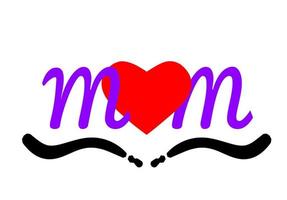 Mom letters with red heart. icon design. Illustration isolated on white background. Love mom concept. Happy mother's day vector