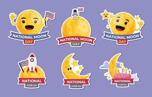 National Moon Day Sticker Set vector