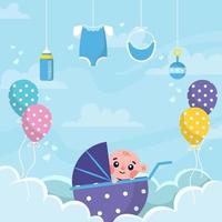 Born Day Background with Cute Baby in Stroller vector