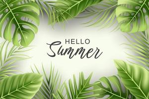 Summer background with realistic tropical leaves vector