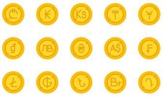 conjunto de iconos vectoriales relacionados con la moneda. contiene íconos como yuan, dong, ucrania, franco, litecoin, guaraní y más. vector