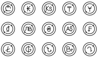 Set of Vector Icons Related to Currency. Contains such Icons as Yuan, Dong, Ukraine, Franc, Litecoin, Guarani and more.