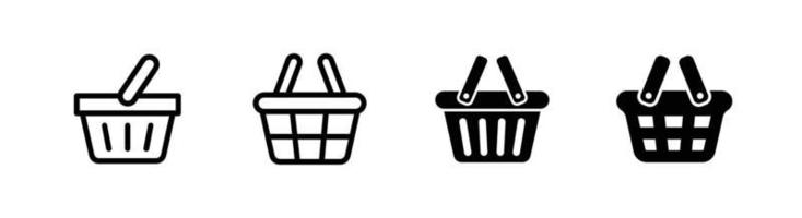 Shopping basket icon set, outlined and flat style vector