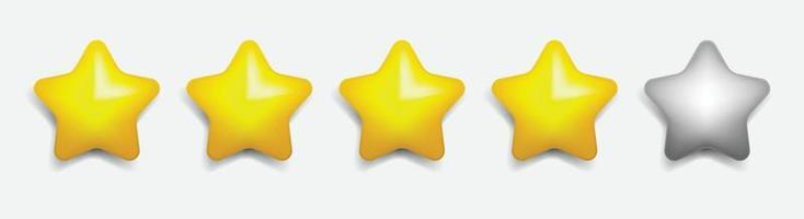 Three dimensional star rating, set of five. vector