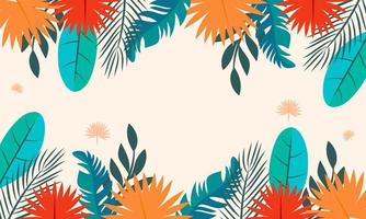 Flat tropical leaves background vector