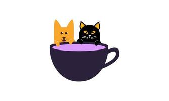 Cute cat and dog friend cartoon vector illustration. Animal friend icon concept