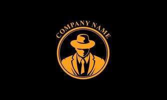 emblemas del logotipo de la mafia con cabeza de hombre de silueta abstracta de carácter con sombrero. ilustración vectorial de la vendimia vector