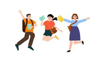 Happy students jumping illustration concept vector