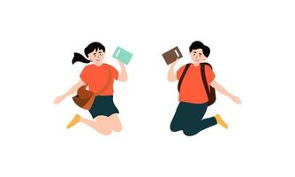 Happy students jumping illustration concept vector