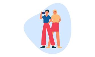 amigos tomando una selfie. ilustración del concepto de amistad y juventud vector