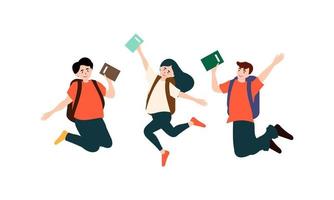 Happy students jumping illustration concept vector