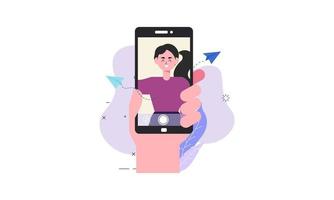 amigos tomando una selfie. ilustración del concepto de amistad y juventud vector