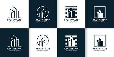 conjunto de plantilla de logotipo de edificio abstracto creativo con vector premium de concepto fres