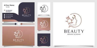 Woman beauty logo template with creative line art concept, cosmetics, natural, spa Premium Vector