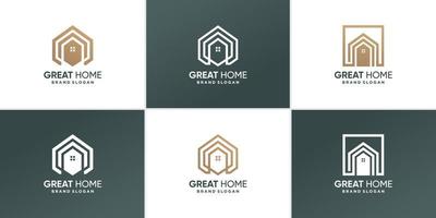 colección de logotipos de la casa con vector premium de estilo de arte de línea de geometría moderna