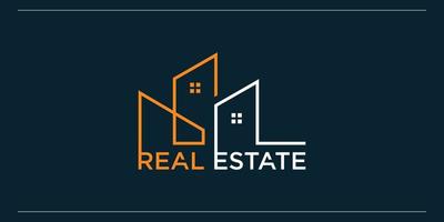 Real estate logo template with creative and modern line art style Premium Vector