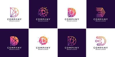 Set of letter D logo template for techonology company Premium Vector