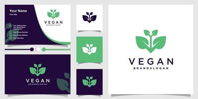 plantilla de logotipo vegano con vector premium de concepto único creativo