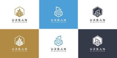 Urban logo collection with modern line style Premium Vector