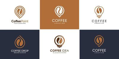 conjunto de colección de logotipos de café con diferentes elementos, pin, gota, vector premium de estilo idea