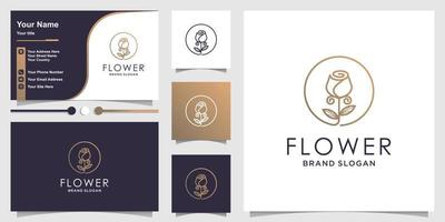 plantilla de logotipo de flor con concepto de arte lineal y vector premium de diseño de tarjeta de visita