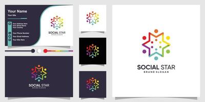 Social star logo template with modern abstract concept and business card design Premium Vector