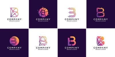conjunto de logotipo de letra b, con concepto moderno, internet, tecnología, arte lineal, molécula vector