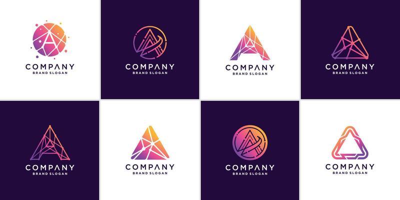 Set of letter logo A, with modern creative concept, internet, technology, dot, molecule