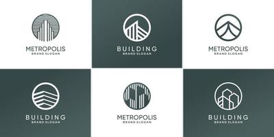 Set of abstract modern building logo icon Premium Vector