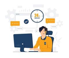 Male customer support, phone operator with headset working in call center concept illustration vector