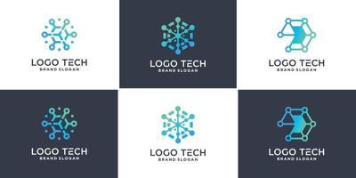 conjunto de logotipo de tecnología hexagonal con vector premium de estilo de línea geométrica