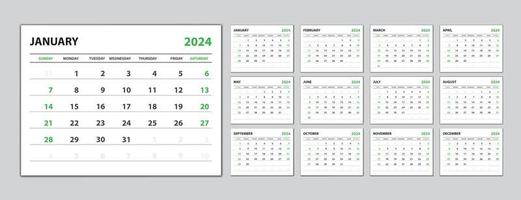 establecer calendario de escritorio 2024 año, plantilla de calendario 2024 vector