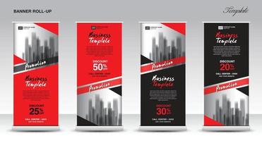 diseño de plantilla de soporte de banner enrollable, plantilla de banner de promoción, banner x, pull up, publicidad, concepto creativo, presentación, fondo rojo y negro, afiche, eventos, pantalla, bandera j, vector